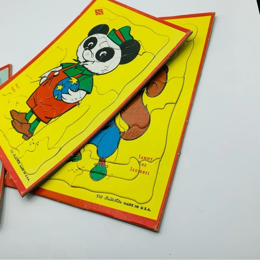 Vintage Built-Rite Animal Tray Puzzles – Set of 3 (Percy Panda, Sammy Squirrel)